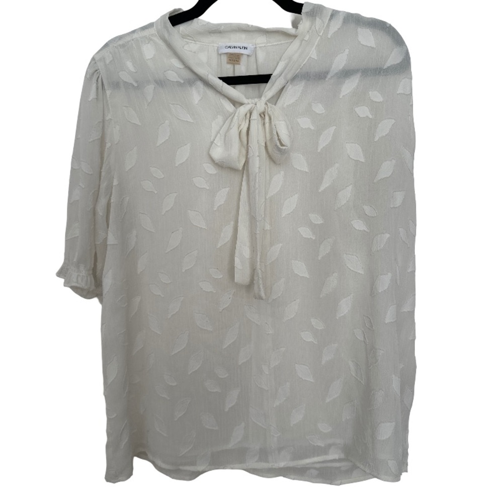 Calvin Klein Ivory Blouse with Leaf Pattern